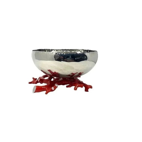 Michael Aram Ocean Reef bowl silver with coral bottom medium size - Picture 1 of 9